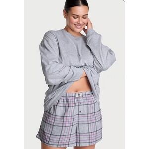 VICTORIAS SECRET Flannel Pajama Set Long Sleeve Boxer Shorts Plaid L New W/ Tags